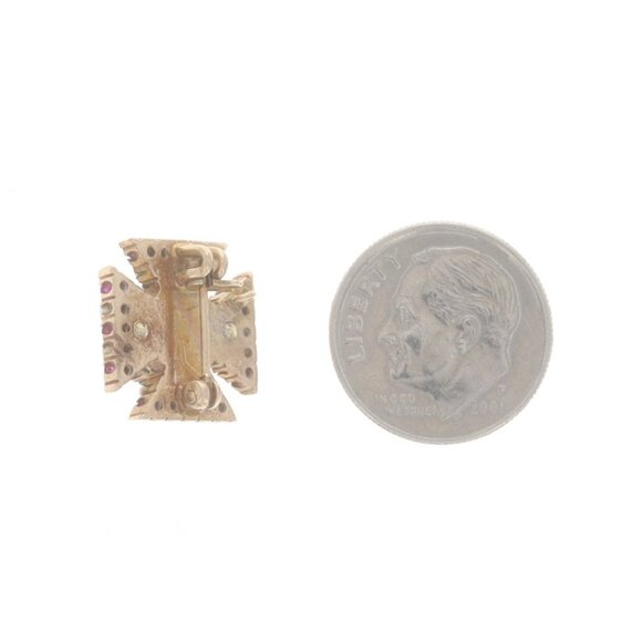 Alpha Tau Omega Antique Fraternity Badge 14k Yellow Gold  Yellow Gold Alpha Tau Omega Antique Badge 14k Ruby Pearl 1900s-10s FraternityPin